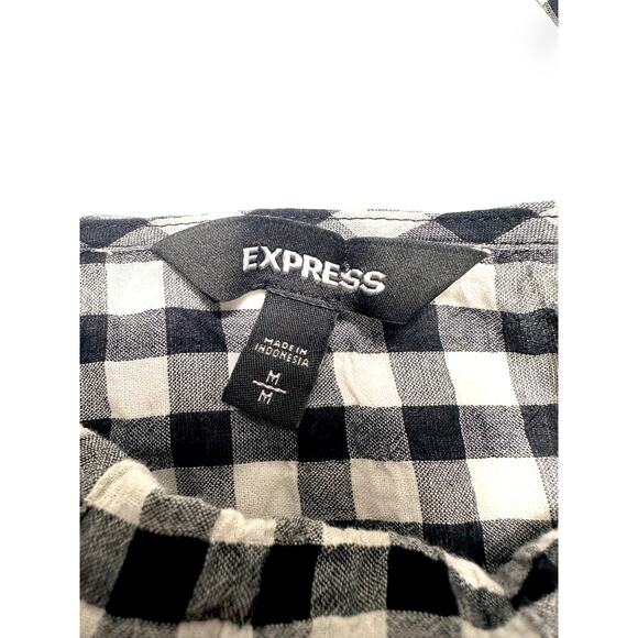 Express Black & White Gingham One Shoulder Ruffle Top Size M - Picture 4 of 10